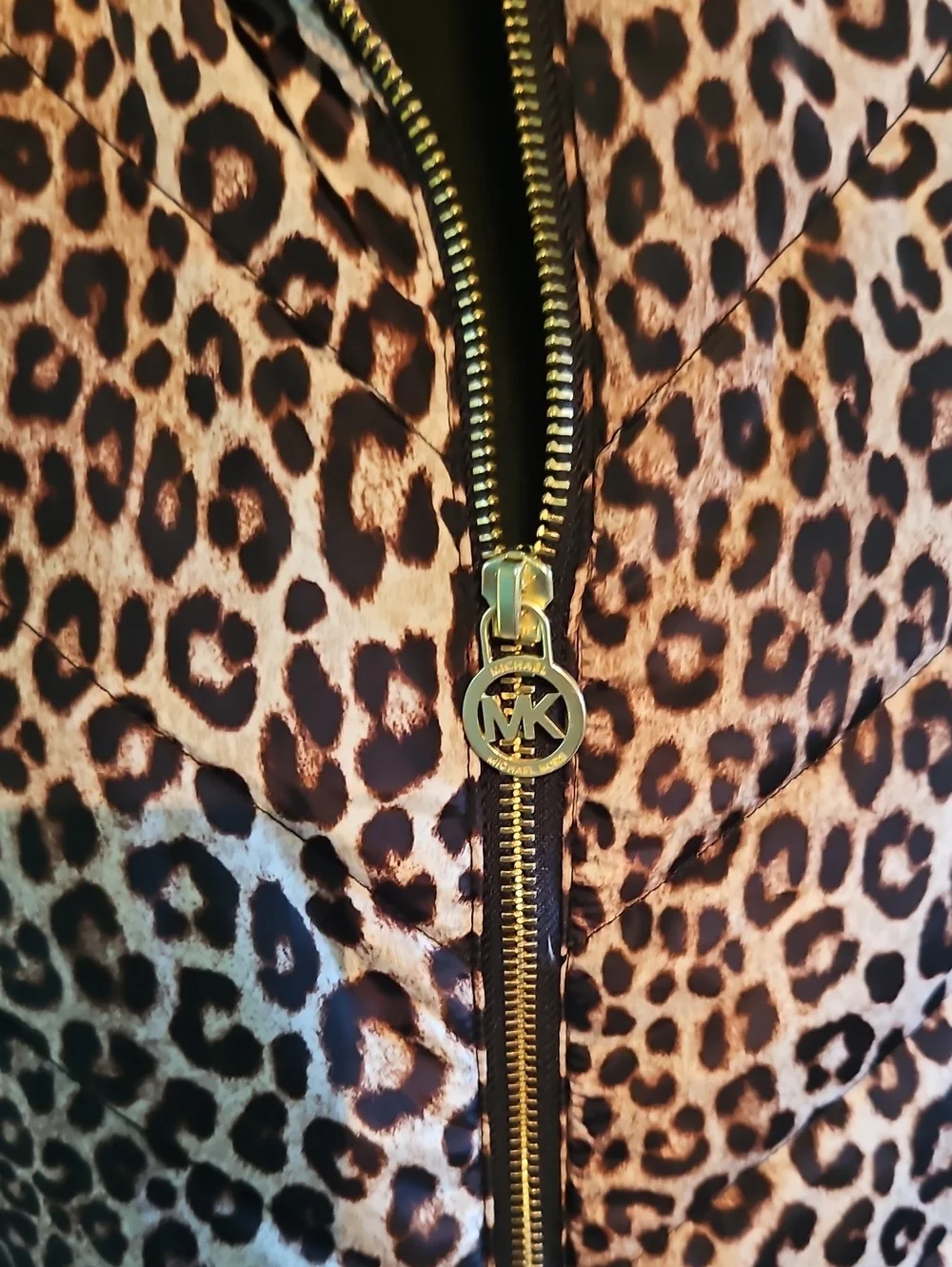 Michael Kors Leopard-Print Quilted Puffer Vest in Tan and Black